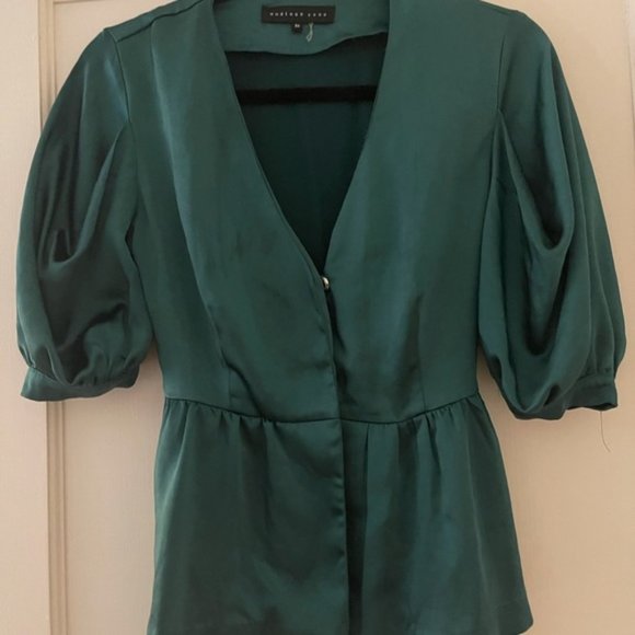 Endless Rose Puff Sleeve Belted Silk Blouse - Picture 2 of 6